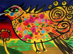 Corneille - Grote ingelijste litho: Oiseau arc en ciel (regenboog vogel) - 1999 verkocht voor € 399!
