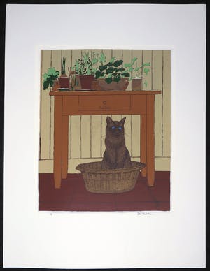 Hans Almekinders - Zeefdruk, Kat in mand kopen? Bied vanaf 1!