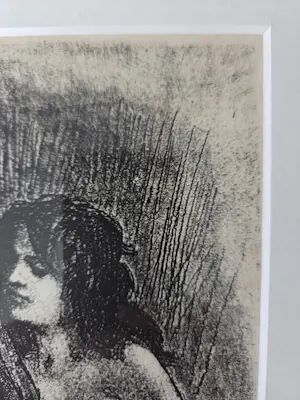 Felicien Rops - Derriere le Rideau. Dame. Portret. Naakt. 1908. Ingelijst. kopen? Bied vanaf 89!