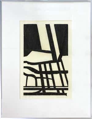 Paul Overhaus - Houtsnede, Bovenwad - Ingelijst verkocht voor € 35!