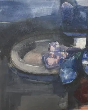 Theodoor Heynes - aquarel op papier | 'Stilleven met blauwe schaal' (INGELIJST) kopen? Bied vanaf 20!