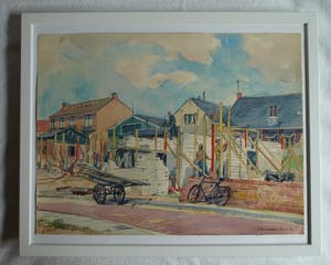 Klaas Pijlman - Ingelijste aquarel , “Huizen in aanbouw in Egmond aan Zee” – 1955 kopen? Bied vanaf 50!