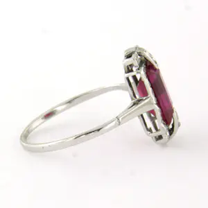 ART DECO 18k gouden ring met robijn verneuille en roos diamanten tot. 0.05ct kopen? Bied vanaf 330!