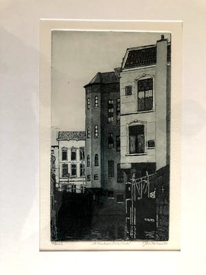 Rins Heidema - De donkere sluis te Gouda - Ets, Ingelijst kopen? Bied vanaf 35!