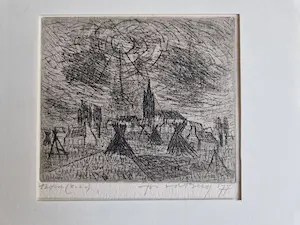 Jos van den Berg - droge naald Ets "Zelfportret en de Waal" 1964 - gesigneerd met inkt kopen? Bied vanaf 38!