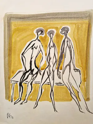 AcheterDick Elffers - Prachtige jaren 60 aquarel/gouache "trois femmes / 3 vrouwen" gesigneerd? Enchérissez de 48!