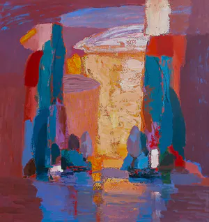 Ahmad Baldin - Avondrood, acrylverf op doek kopen? Bied vanaf 375!