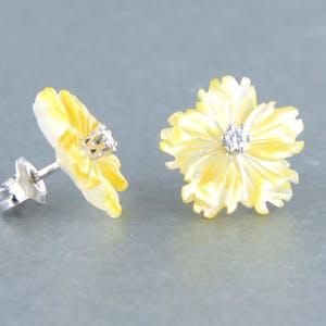 18k witgouden oorknoppen met agaath en diamant 0.08 ct - F/G - VS/SI kopen? Bied vanaf 170!