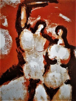 Wim Motz - Rotterdam ARA-groep - Grote Litho in zeer kleine oplage (12) - "twee figuren" kopen? Bied vanaf 20!