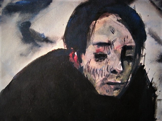 Reinald van den Steene - intrigerend Aquarel "Zelfportret in surrealistisch landschap"gesigneerd kopen? Bied vanaf 1!