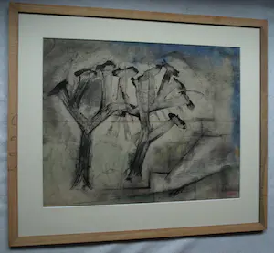 Jan Meijer - Ingelijste gouache , Kurkeikenbomen in Collioure - 1950 kopen? Bied vanaf 200!