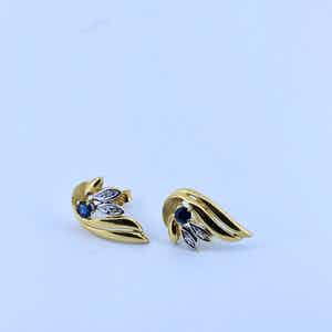 18kt gouden oorbellen met diamant en saffier, 2,94 gr verkocht voor € 170!