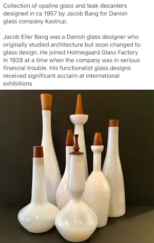 Jacob Eiler Bang - Opaline Fles met teak dop - voor Kastrup kopen? Bied vanaf 85!