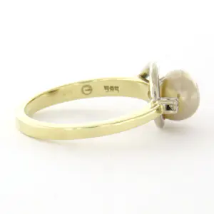 14k geel gouden ring met parel en briljant geslepen diamant tot. 0.04ct kopen? Bied vanaf 260!