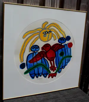 Corneille - Ingelijste zeefdruk: l'Oiseau rouge et soleil- 1990(groot werk!) kopen? Bied vanaf 295!