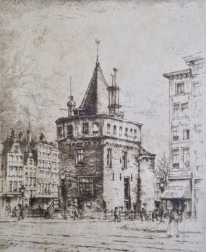 Niet of onleesbaar gesigneerd - Ingelijste ets, gesigneerd. Amsterdam? kopen? Bied vanaf 1!