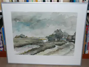 Bob Immink - Noordhollands landschap - aquarel kopen? Bied vanaf 125!