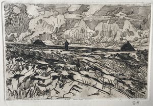 Gerrit Haverkamp - Boer bij twee boerderijen bij zwaarbewolkte lucht kopen? Bied vanaf 20!