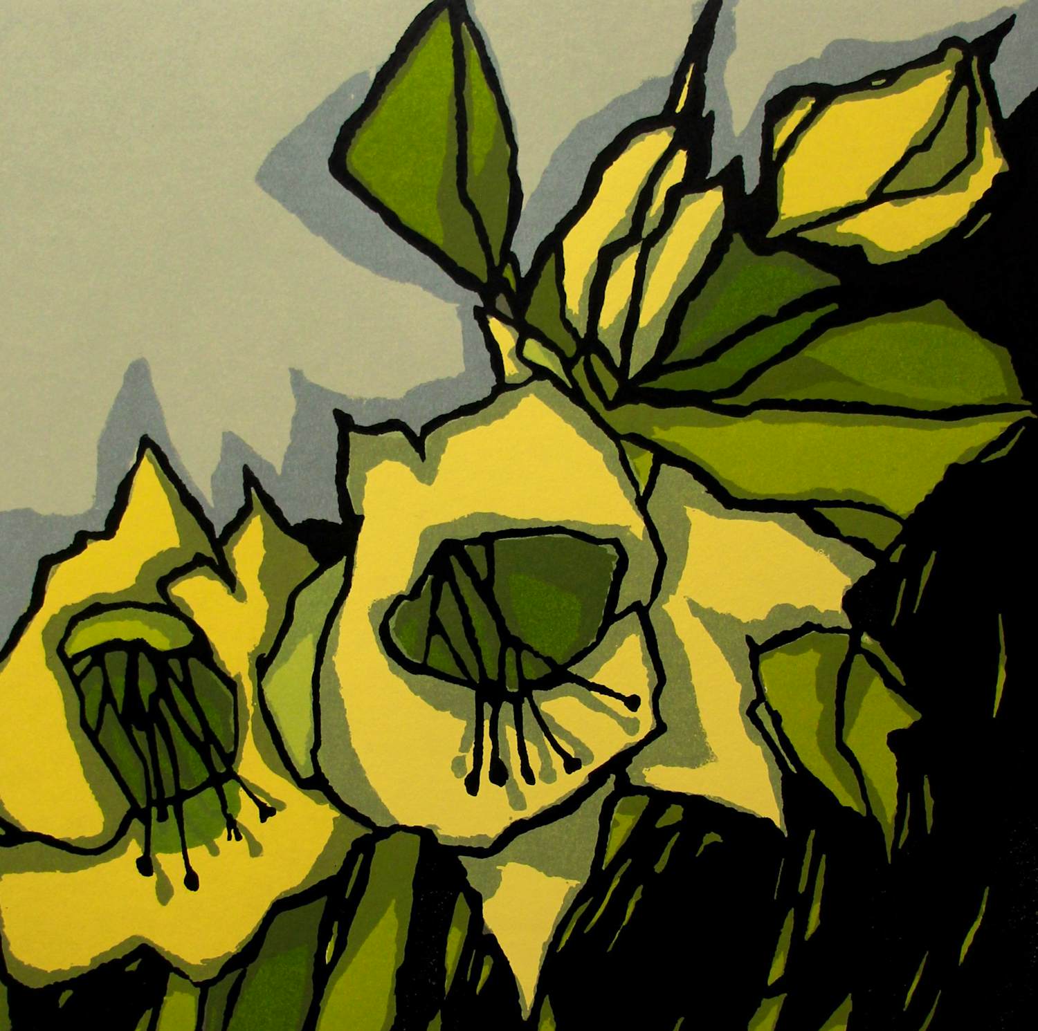 Fon Klement - Boardsnede: "copie de fleurs" - 1998 verkocht voor € 125!