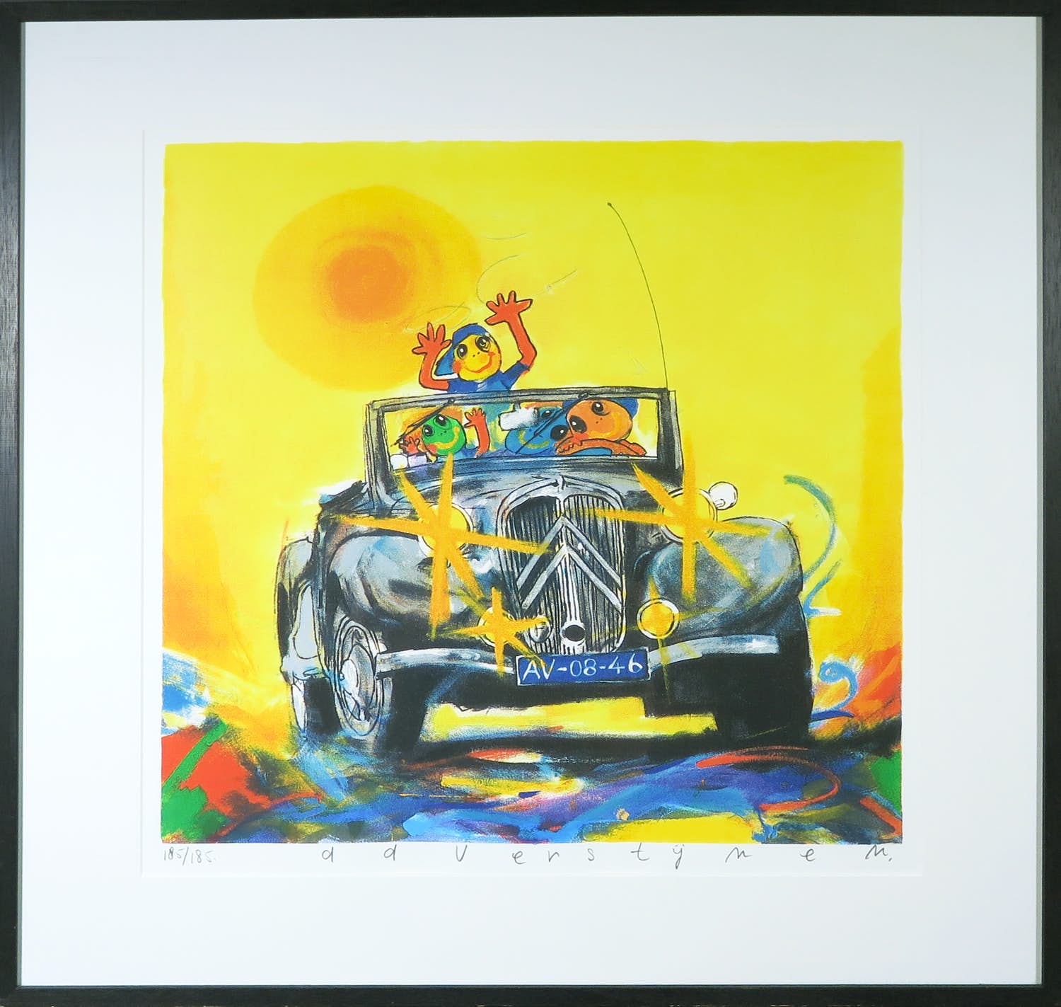 Ad Verstijnen - Zeefdruk, Citroen Oldtimer - Ingelijst verkocht voor € 50!
