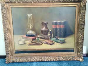 Evert van Roden - stilleven met boeken, pijp en vaas verkocht voor € 60!