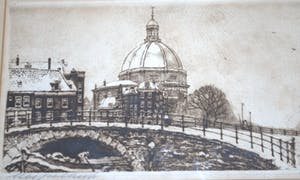 Cornelis Brandenburg - winters Amsterdam met Koepelkerk - ingelijste ets kaufen? Bieten Sie von 70!