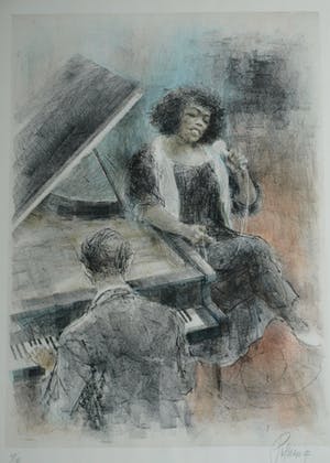 Piet Klaasse - Ingelijste litho , Sarah Vaughan – gesigneerd - 1992 kopen? Bied vanaf 75!
