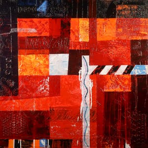 Karin Vermeer - Gemengde techniek op doek, Z.T. Abstract rood (Groot) kopen? Bied vanaf 50!