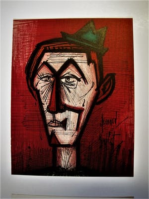 Buy Bernard Buffet - originele Lithografie -1968- Clown au fond Rouge - MOURLOT PARIS? Bid from 53!