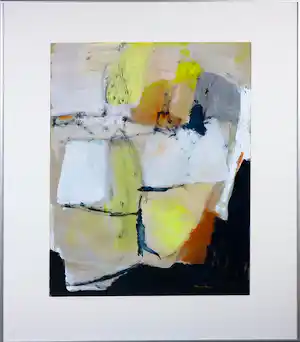 Mirjam Kann - Gouache op papier, Abstracte compositie - Ingelijst verkauft für € 45!