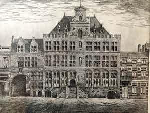 Marius Johannes Janssen - Bergen op Zoom, Stadhuis - Ets, Ingelijst verkocht voor € 50!