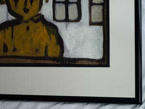 Bart Drost - Ingelijst, acryl op bitumenpapier (pakpapier) , Voor 2 huisjes – ca. 1991 kopen? Bied vanaf 50!
