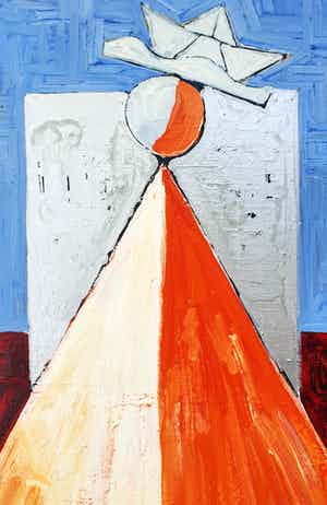 Andre Groothuizen - Schilderij: 'Bootje' (1990) - Zeer groot verkocht voor € 135!