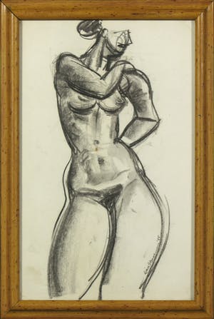 Wim Straatman - Potloodtekening, Naakt vrouwfiguur - Ingelijst kopen? Bied vanaf 20!