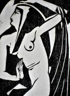 Jan Frank Niemantsverdriet - Nederlands Indische modernist - verstilde Houtsnede "Dans" - zeer kleine oplage kopen? Bied vanaf 36!