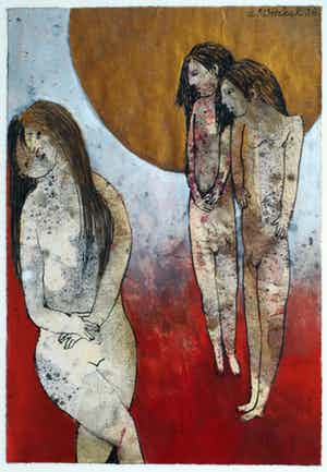 Ans Wortel - Gouache , “Met belangstelling voor.....” - gesigneerd & ingelijst – 1978 verkocht voor € 350!