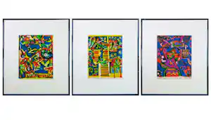 Gertie Janssen - Gouache en potlood op papier, Drieluik, I, II, III - Ingelijst kopen? Bied vanaf 70!
