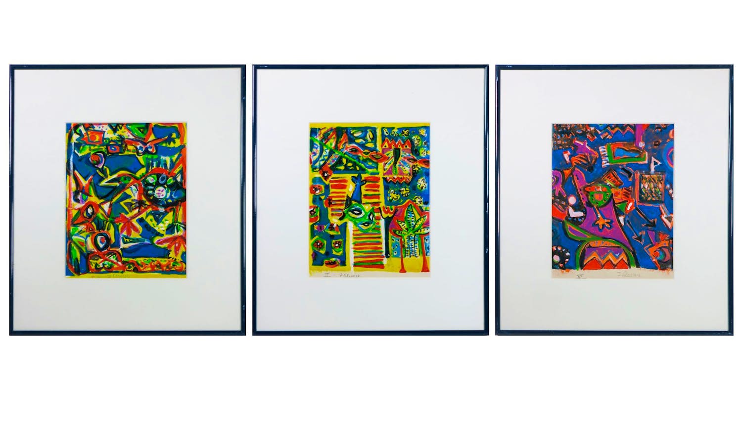 Gertie Janssen - Gouache en potlood op papier, Drieluik, I, II, III - Ingelijst kopen? Bied vanaf 100!