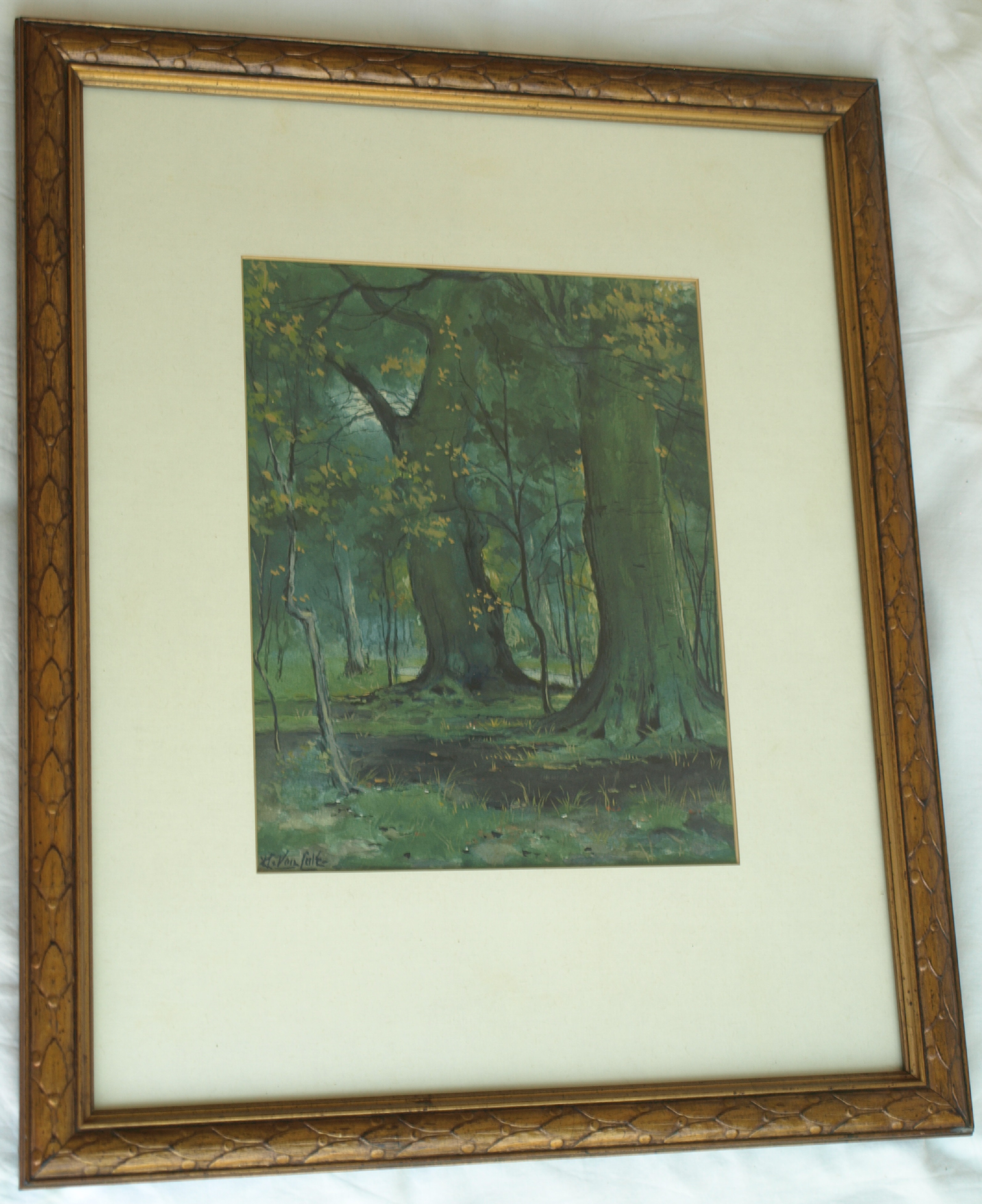 Niet of onleesbaar gesigneerd - Gouache , Bos – gesigneerd & ingelijst  kopen? Bied vanaf 1!