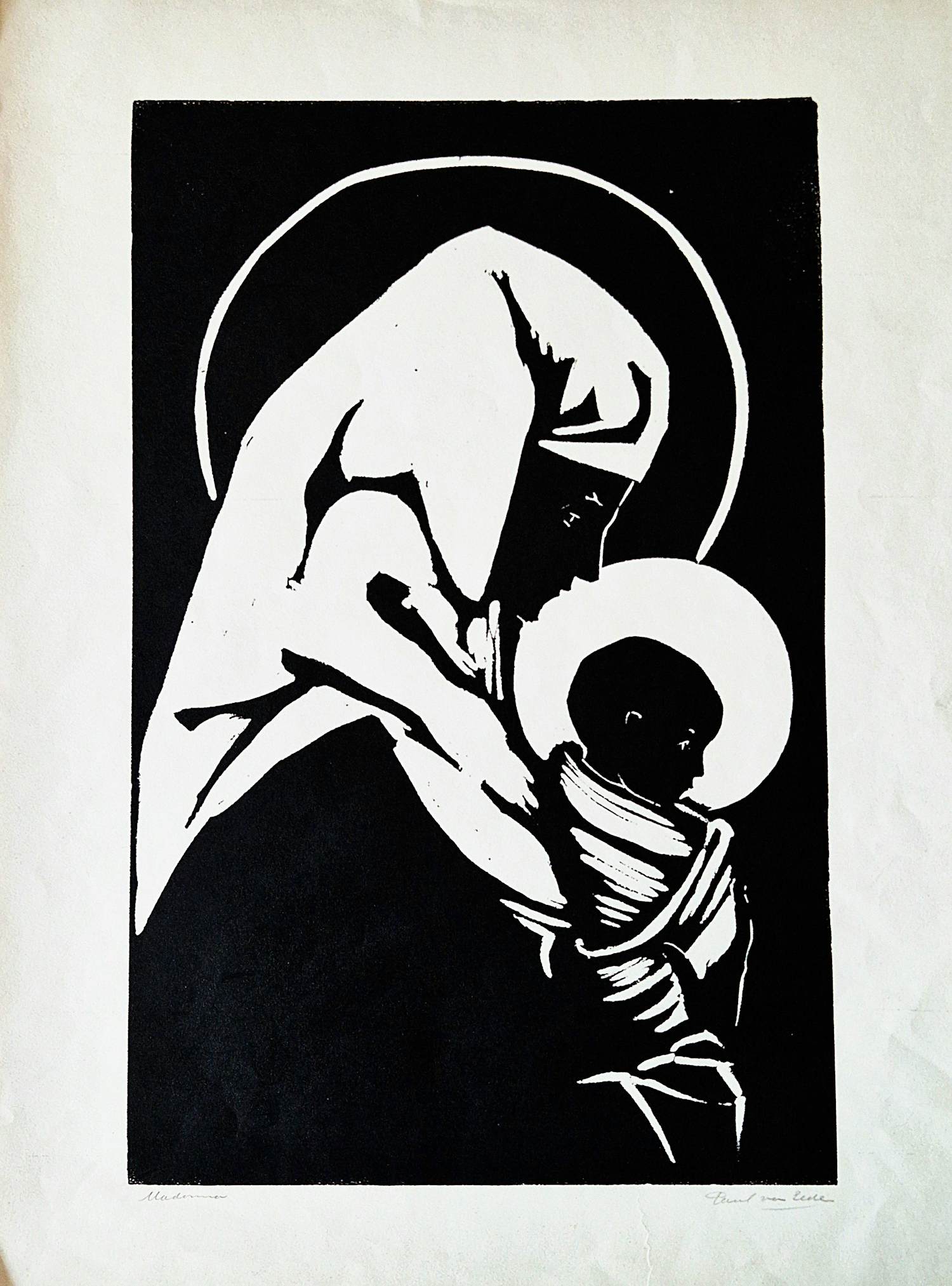 Paul van Eeden - Mooie monochrome jaren 50 Lithografie "Madonna" potloodgesigneerd kopen? Bied vanaf 35!