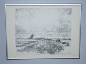 Gerrit Slavenburg - Heiloo/Limmen, de Lei met Noordermolen - ets kopen? Bied vanaf 45!