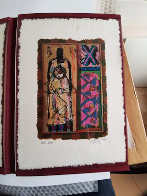 Eric Toebosch - 3 luik Zeefdrukken, titel,Nur die Liebe rettet uns,Alleen liefde kan ons redden kopen? Bied vanaf 40!