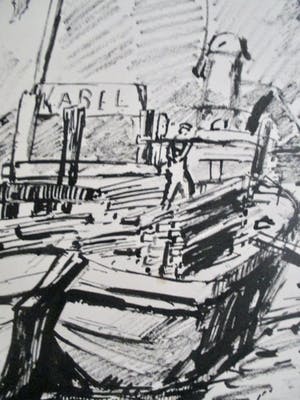 Wim Motz - Inkttekening Bouw Kleinpolderbrug kopen? Bied vanaf 65!