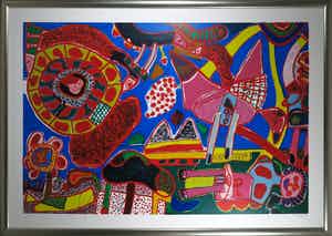 Corneille - Zeefdruk, Jardin des délices - Ingelijst (Zeer groot!) verkocht voor € 1000!