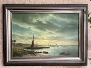 Herman Wijngaard - De Waal bij zonsondergang kopen? Bied vanaf 650!