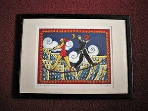 Jacques Tange - populair Rotterdams graficus - gesigneerde Zeefdruk - a very short romance - kopen? Bied vanaf 40!