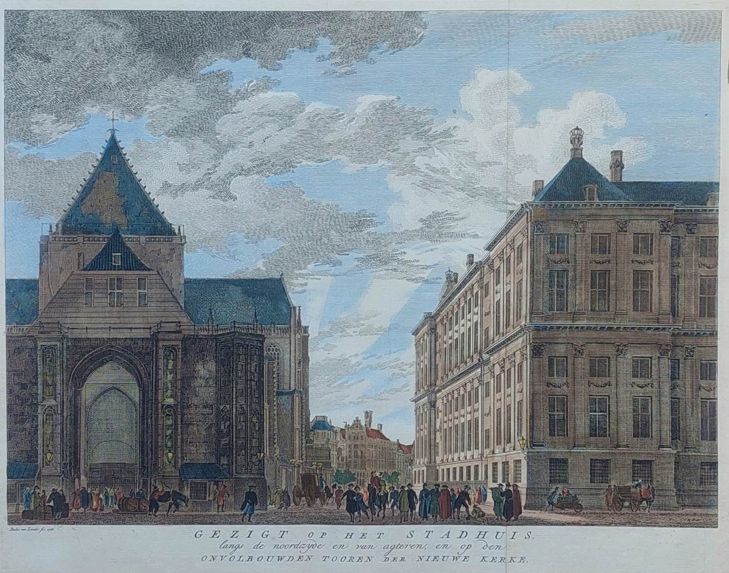 Isaac Tirion - Amsterdam Nieuwe Kerk Paleis op de Dam Stadsgezicht Gravure 1760 kopen? Bied vanaf 60!