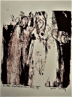 Wim Motz - Kleine Oplage Lithografie "de Verlorenen" uit zijn "ARA" periode - gesigneerd kopen? Bied vanaf 28!