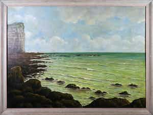 Piet Bulthuis - Olieverf op doek, Rotskust bij Yport Normandië - Ingelijst (Groot) verkocht voor € 1!