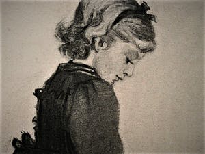 Niet of onleesbaar gesigneerd - Magnifieke rond 1900 gemaakte Houtskooltekening "Meisje leest boek" gesigneerd kopen? Bied vanaf 1!